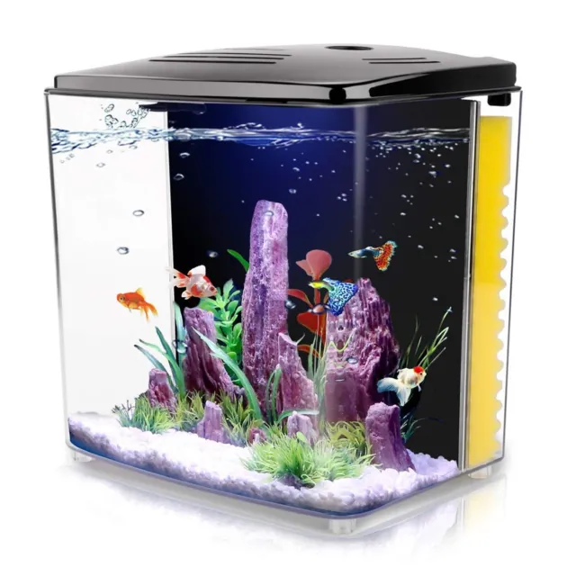 1.2Gallon Betta Aquarium Starter Kits Square Fish Tank with LED Light and Fil...