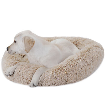 Shaggy Fluffy Pet Dog Diameter 30 Inch Bed Donut Cuddler Cushion Non-Slip Indoor