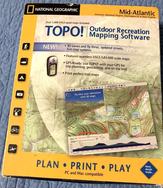 National Geographic TOPO Outdoor Recreation Mapping Software Mid-Atlantic