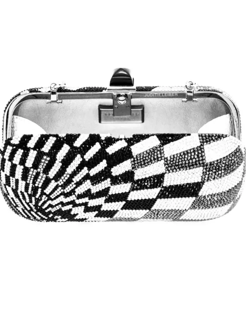 JUDITH LEIBER SOAP DISH Black & Silver Swarovski Crystal Leather Handbag $3995. 3