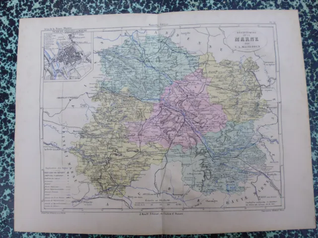 Carte géographique couleur 19°: MARNE  avec le plan de CHALON sur MARNE