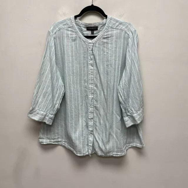 Lane Bryant Women Green Multi Striped Long Sleeve Linen Button Front Shirt 26/28