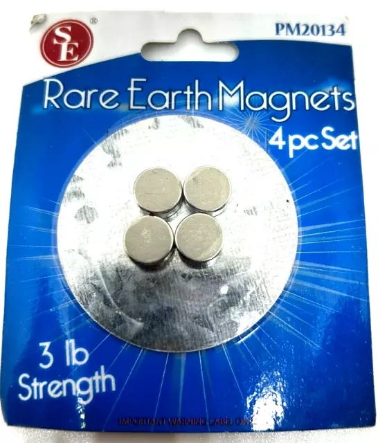 3 lb. Strong Round Neodymium Rare Earth Magnets 3/8" Dia 4 PACK (20117)