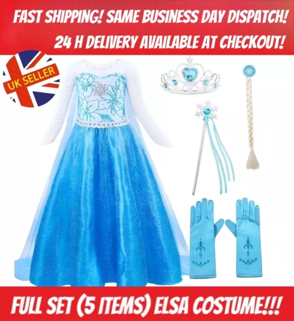 Elsa Dress-up Accesories Included Disney Princess Costume Set Frozen Book Day UK
