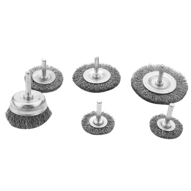 6Piece Wire Wheel Cup Brush Set 0.0118In Coarse Crimped Steel 1/4In Round ShanI6