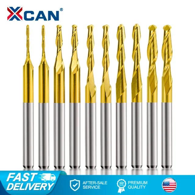 10Pcs Ball Nose Carbide End Mill CNC Router Bits 2 Flute Spiral 1/8-Inch Shank