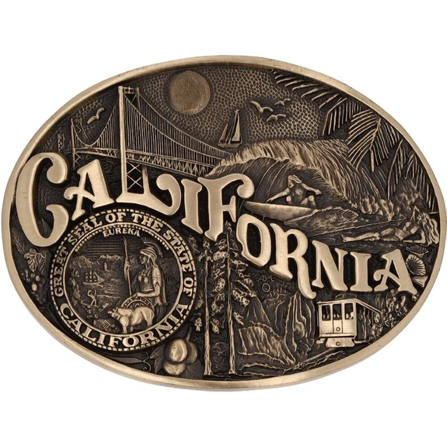Laiton Neuf Californie État Joint Ca Surf Eurêka Ours 80s NOS Rétro Belt Buckle