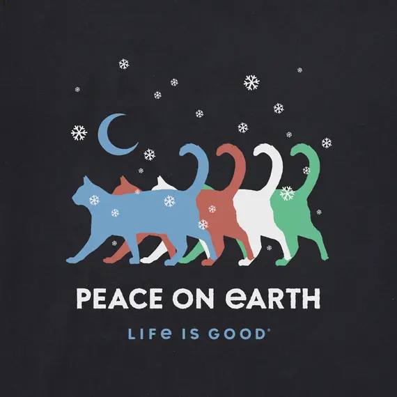 NWT Women's Life is Good Peace On Earth Cats Black LS Crusher Tee