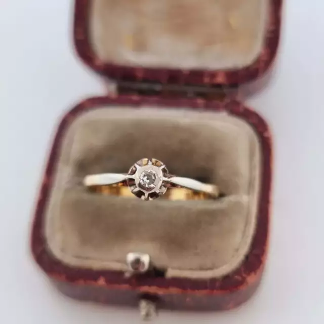 Edwardian 18ct Yellow Gold Diamond Solitaire Dainty Stacker Ring 18k 750