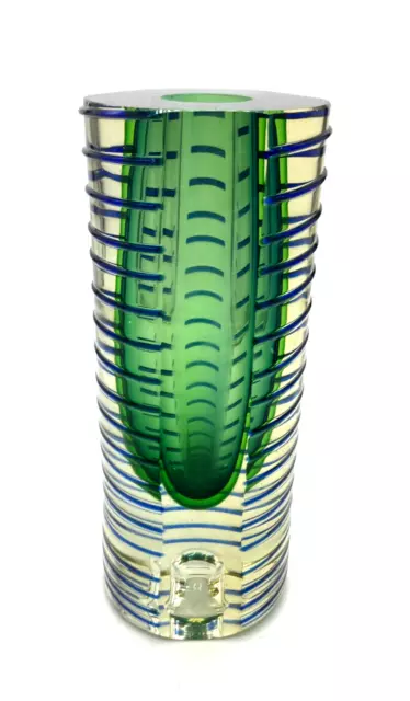 Vintage MCM Mid Century Sommerso Green Pavel Hlava Glass Vase Sculpture Studio