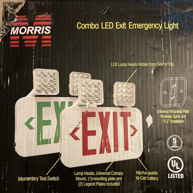 Combo LED Exit Emergency Light Red LED White Housing Remote Capable