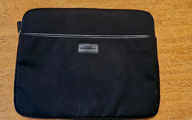 Levenger Black Padded Zip Sleeve Case Neoprene Leather Trim Fits Up To 14" X 11