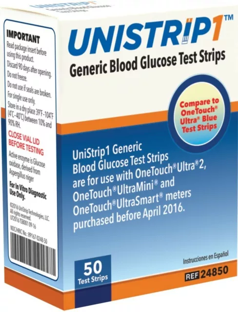Unistrip Glucose Test Bandes 50, Générique Pour One Touch Ultra Mètre