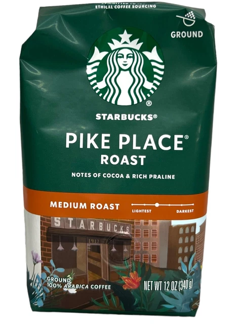 Starbucks Pike Place Roast Coffee Ground Medium Bags, 12 OZ (Pack