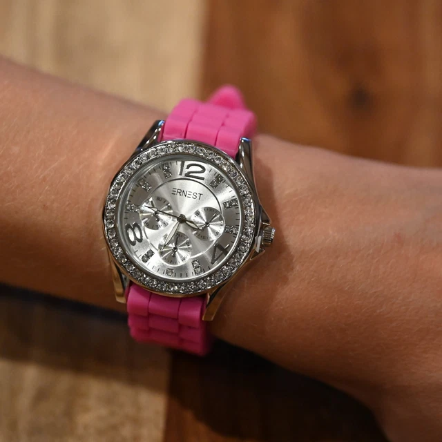 Montre Bracelet Ernest Silicone Bleu Marine Avec Strass – Neuf Avec étiquettes
