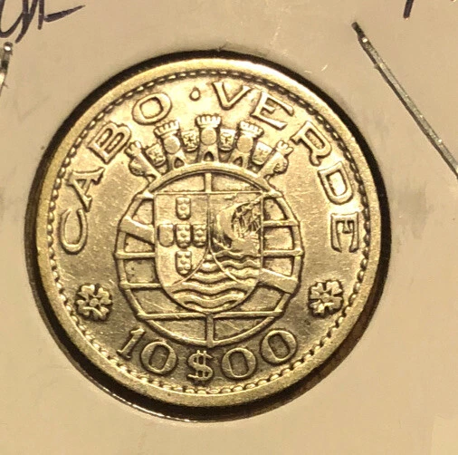 1953 CAPE VERDE 10 Escudos Silver Coin- Portuguese Admin-KM#10-Mintage=400,000