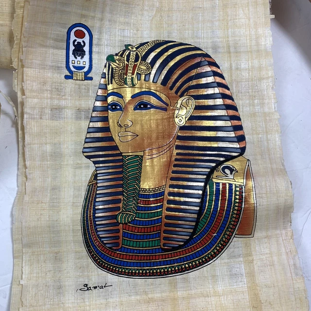 EGYPTIAN TUT PAPYRUS Painting Gold Metallic Paint Art Work From Egypt 9