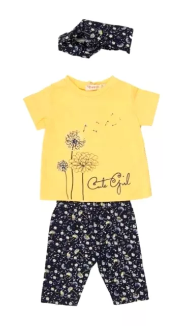 Baby Girl Top, Leggings  & Headband Set. Size: 12 Months. Yellow And Black.