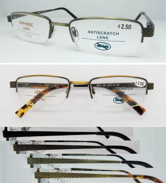 L481 Superb Quality Semi Rimless Reading Glasses/Spring Hinges/Lattice Arms ***