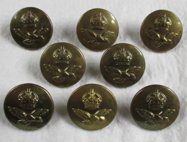 Set of 8x RAF:"ROYAL AIR FORCE AIRMAN'S GREATCOAT BRASS BUTTONS" (WW2 Era, 23mm)