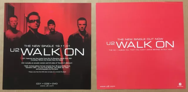 U2 Rare 2001 Double Sided EUROPEAN PROMO POSTER FLAT on POSTER PAPER of Walk CD