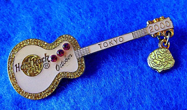 TOKYO JAPAN *TOURMALINE* STONES & CALENDULA BIRTHSTONE GUITAR Hard Rock Cafe PIN
