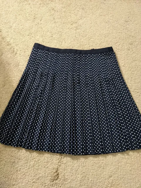 J Crew Polka Dot Pleated Skirt Size 6 Navy Blue