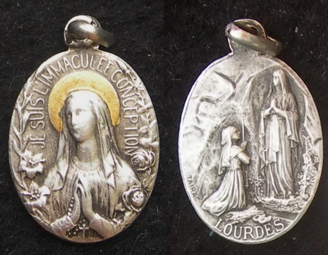 ANCIENNE MEDAILLE EN argent NOTRE DAME DE LOURDES signé Tairac silver ...