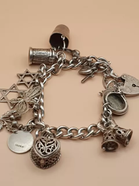 vintage silver charm bracelet with charms