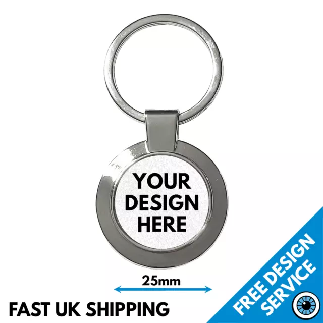 Custom Printed Metal Round Key Ring Personalised Keyrings Photo Logo Kids Pet