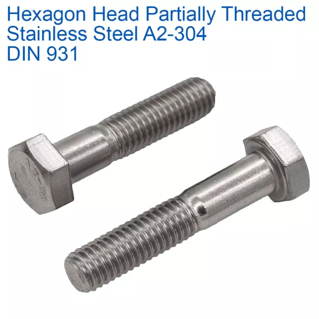 M12 - 12mm PART THREADED BOLTS HEX HEXAGON HEAD SCREWS STAINLESS STEEL DIN 931