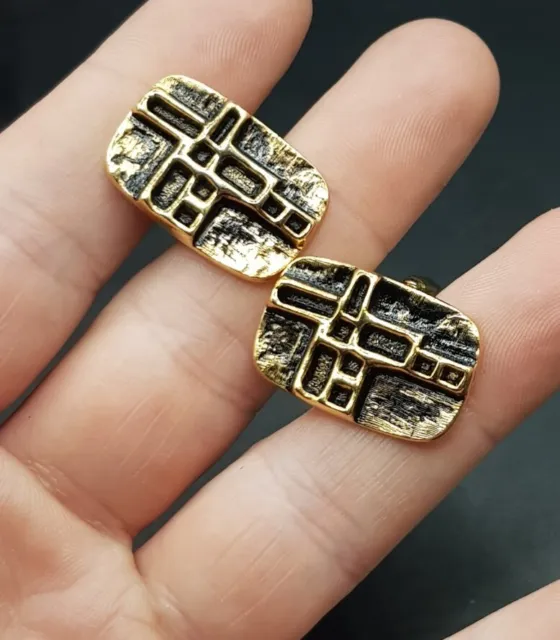 Pair Of Gold Plated Mid Century Style Abstract Cufflinks. Eye Catching!!