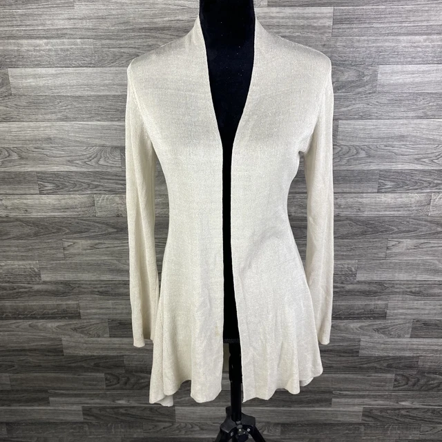 EILEEN FISHER Open Style Linen Knit Tan Long Cardigan Sweater Women's Size XS