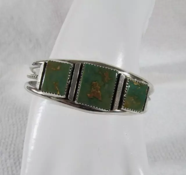 Stunning Vintage Sterling Silver and Green Turquoise Navajo Style Cuff Bracelet