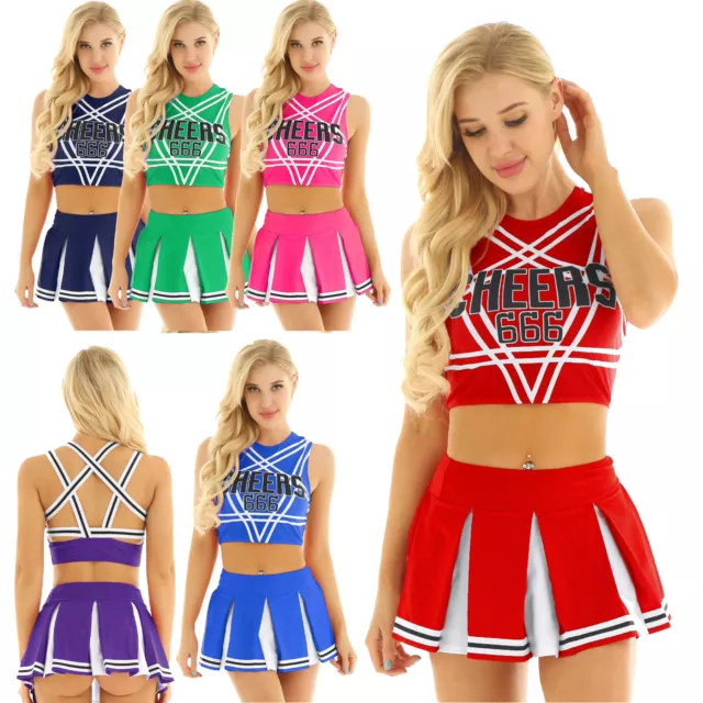 Women Cheerleadering Cosplay Outfit Costume Two Piece School Uniform Fancy Dress