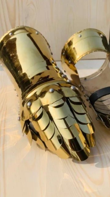 Medieval Steel Gothic Knight Golden Gloves, Battle Warrior Functional Gauntlets