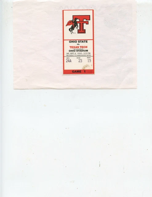 1990 #18 OHIO STATE vs TEXAS TECH FOOTBALL TICKET STUB (OSU 17, TEXAS TECH 10)
