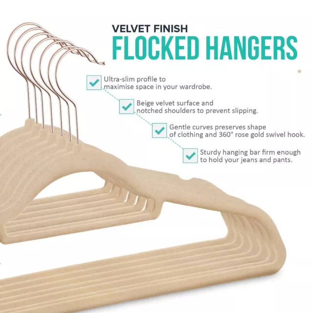 Livivo Flocked Velvet Hangers Pack Of 50 Grey/Rose Gold