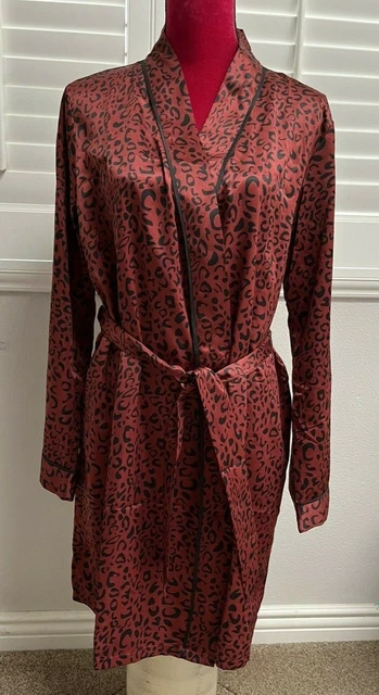 Frederick's Of Hollywood Leopard Print Open Satin Belted Harrietta Robe Sz M NWT