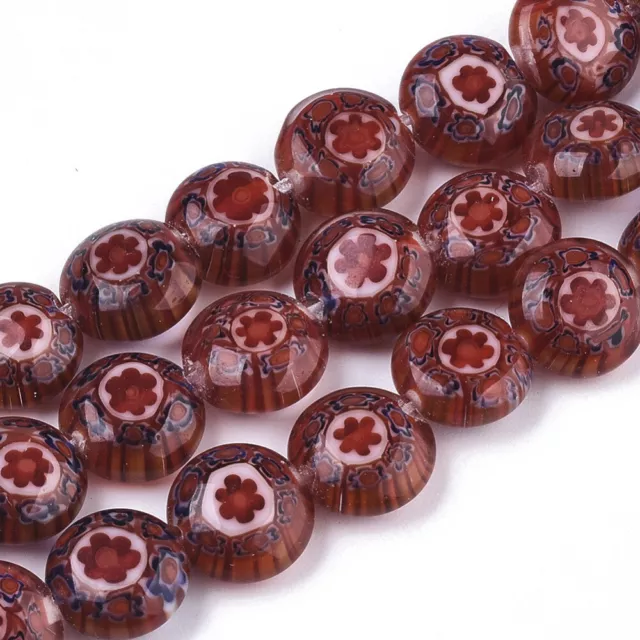 Millefiori Glasperlen Perlen Linse Lampworkperlen Weinrot 8x3mm 50 Stück
