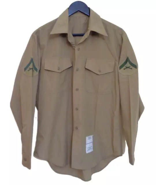 Military Uniform Shirt Wool/Poly 16 x 34 Men's Long Sleeve Khaki Tan