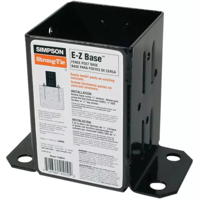 4" x 4" E-Z Base Retrofit Post Base - 12 Gauge + Black