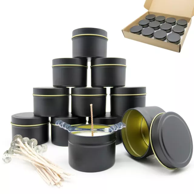 Candle Tins Empty Candle Tins with Lids 12pcs Candle Tin Jars-Black Silver Gold