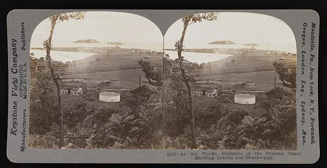 Panama At the Pacific entrance of the Panama Canal showing islands - Old Photo