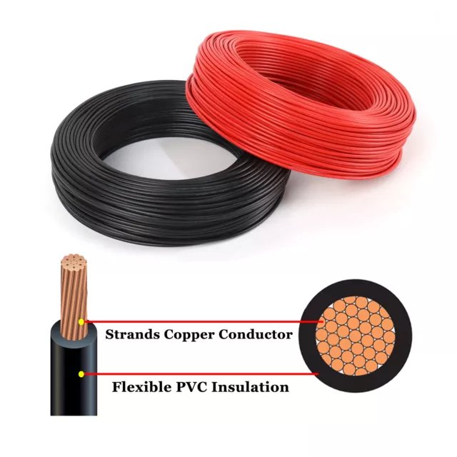 Black & Red Primary Wire Kit - 8 10 12 14 16 18 20 Gauge Copper Power Cable Lot