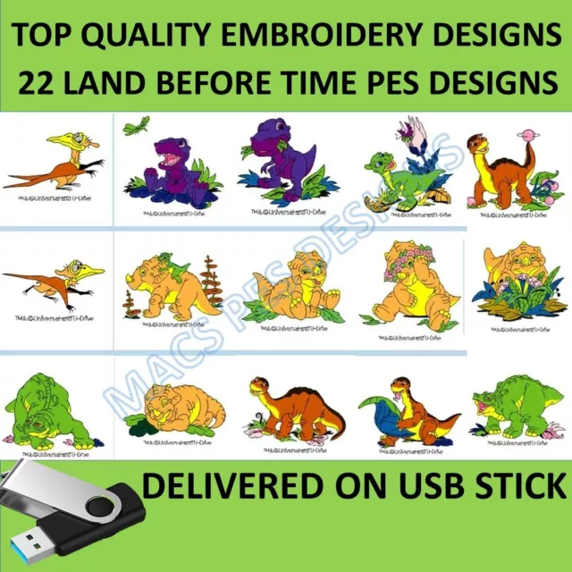 Land before time PES designs on USB Machine Embroidery files embroider brother