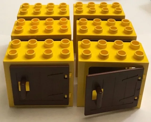 *NEW* 6 Lego DUPLO YELLOW WINDOW DOOR 2X4X3 with BROWN WOODEN GATE w Handle