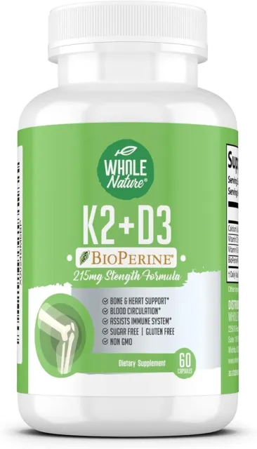 New K2 D3 Vitamin Supplement with BioPerine - Vegan Calcium Supplements with ...