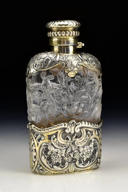 Fine Gorham Sterling Silver Flask Hawkes Rock Crystal Brilliant Cut Glass ABP