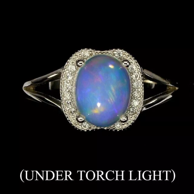 Ring White Opal Fire Lustre Genuine Natural Mined Gem Sterling Silver R 1/2 US 9